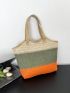 Color Block Straw Bag Double Handle Vacation Style