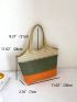 Color Block Straw Bag Double Handle Vacation Style
