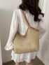 Contrast Binding Straw Bag Double Handle Hollow Out