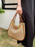 Contrast Binding Straw Bag Hollow Out Vacation