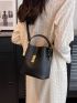 Mini Litchi Embossed Twist Lock Bucket Bag Top Handle
