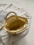 Mini Flower & Letter Decor Straw Bag Drawstring Design