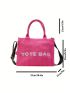 Neon Pink Top Handle Bag Letter Graphic