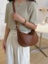 Minimalist Crossbody Bag Medium Zipper Brown Pu