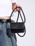 Mini Square Bag Litchi Embossed Flap Black