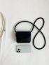 Mini Square Bag Litchi Embossed Flap Black