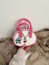 Mini Contrast Binding Satchel Bag With Bag Charm Cute