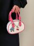Mini Contrast Binding Satchel Bag With Bag Charm Cute