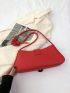 Geometric Embossed Buckle Decor Baguette Bag Black Elegant