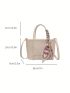 Elegant Square Bag Beige Crocodile Embossed Adjustable-strap PU