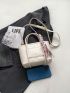 Elegant Square Bag Beige Crocodile Embossed Adjustable-strap PU
