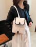Preppy Flap Backpack Drawstring Design Snap Button Nylon