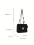 Elegant Square Bag Black Metal Decor Chain PU