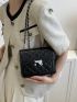 Elegant Square Bag Black Metal Decor Chain PU