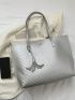 Metallic Shoulder Tote Bag Silver Funky Snap Button PU