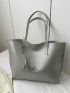 Metallic Shoulder Tote Bag Silver Funky Snap Button PU