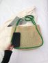 Large Straw Bag Contrast Binding Double Handle Vacation