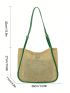 Large Straw Bag Contrast Binding Double Handle Vacation