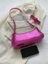 Snakeskin Embossed Baguette Bag Zipper White PU Elegant