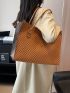 Large Shoulder Tote Bag Geometric Pattern Double Handle Zipper PU Vintage