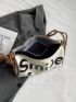 Long 11.4 Inches Wide 5.1 Inches High 7.9 Inches PU Letter Graphic Casual Messenger Bag