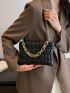 Quilted Chain Decor Square Bag Small Zipper Black