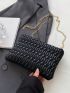Quilted Chain Decor Square Bag Small Zipper Black
