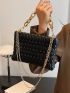 Quilted Chain Decor Square Bag Small Zipper Black