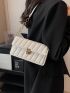 Geometric Embossed Square Bag Flap Chain Strap