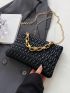 Quilted Chain Decor Square Bag Small Zipper Black