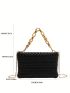 Quilted Chain Decor Square Bag Small Zipper Black