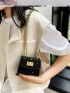 Mini Rhinestone Decor Twist Lock Flap Chain Square Bag