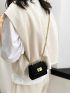 Mini Rhinestone Decor Twist Lock Flap Chain Square Bag
