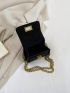 Mini Rhinestone Decor Twist Lock Flap Chain Square Bag
