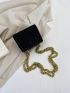 Mini Rhinestone Decor Twist Lock Flap Chain Square Bag