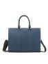 Litchi Embossed Briefcase Blue PU Double Handle