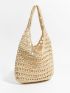 Hollow Out Design Straw Bag Vacation Beige