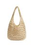 Hollow Out Design Straw Bag Vacation Beige