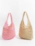 Hollow Out Design Straw Bag Vacation Beige