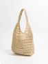 Hollow Out Design Straw Bag Vacation Beige