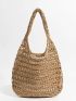 Hollow Out Design Straw Bag Vacation Khaki