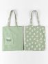 Flower Pattern Shopper Bag Green Casual Double Handle