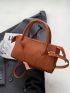 Crocodile Embossed Square Bag Brown Fashionable Double Handle