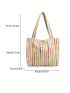 Striped Pattern Shopper Bag Patch Detail Casual Large Capacity