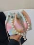 Mini Bucket Bag Fashionable Tie Dye Textured Faux Pearl Decor Chain Pu