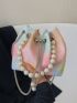 Mini Bucket Bag Fashionable Tie Dye Textured Faux Pearl Decor Chain Pu