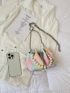 Mini Bucket Bag Fashionable Tie Dye Textured Faux Pearl Decor Chain Pu