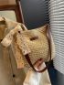 Khaki Straw Bag Vacation Twilly Scarf Decor