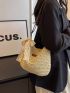 Khaki Straw Bag Vacation Twilly Scarf Decor