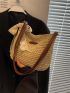 Khaki Straw Bag Vacation Twilly Scarf Decor
